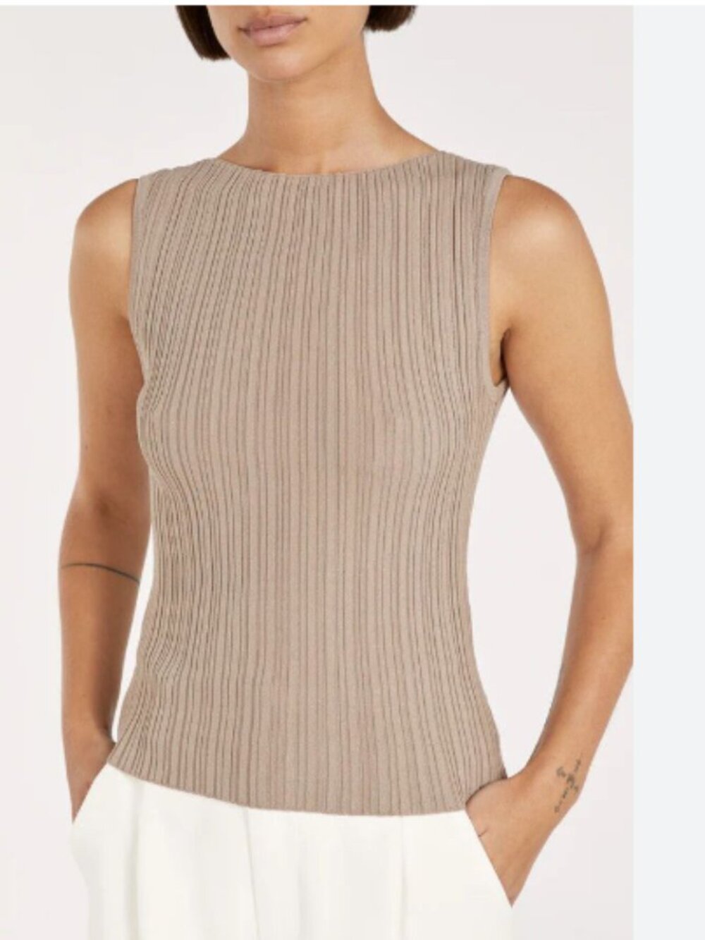 Dissh Sienna Taupe Knit Tank  Sleeveless Ribbed Knit Top M